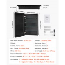 VEVOR Medizinschrank Arzneischrank Spiegel Verstellbare Regale 508x126x762mm