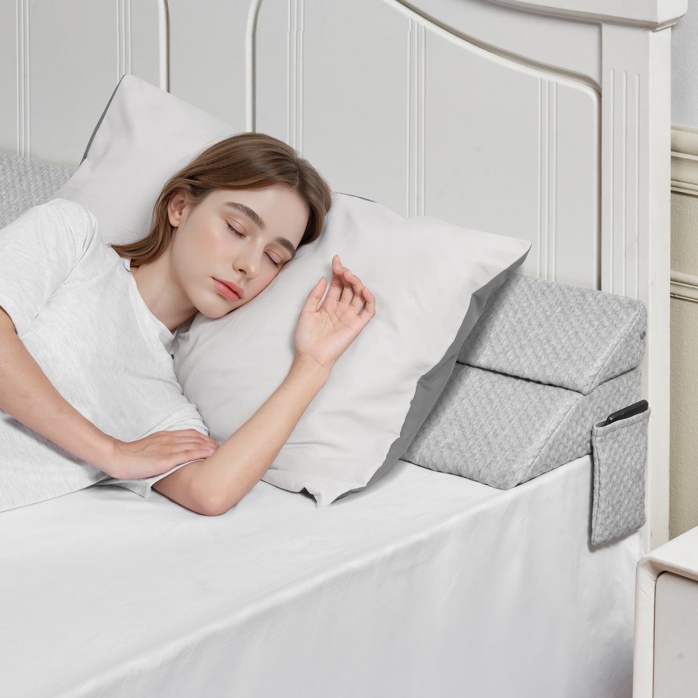 VEVOR Queeninformat Bettkeil 1524x254x152 mm, Matratzenkeil Kissen, Gap Filler, 0-177,8 mm Bett-Lückenfüller 25D-Kopfteilkeil aus hochdichtem Schaumstoff, Matratzenkeil mit Seitentasche, Grau