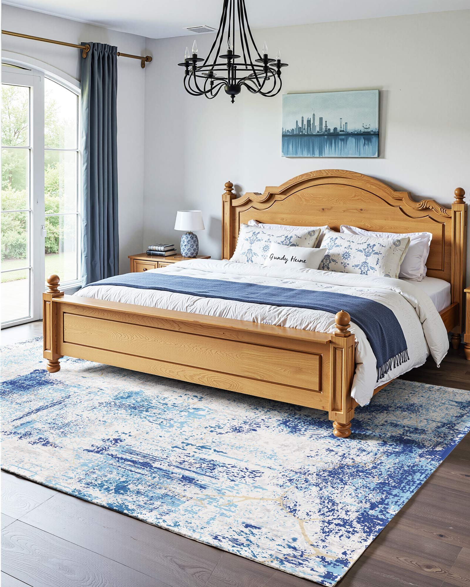 VEVOR Flächenteppich, 1524x2134 mm, Kurzflor, waschbarer Teppich, rutschfester Wohnzimmerteppich, Modern-Stil, Innenmatte für Schlafzimmer, Büro, Wohnzimmer, Kinderzimmer, Eingangsbereich, Blau