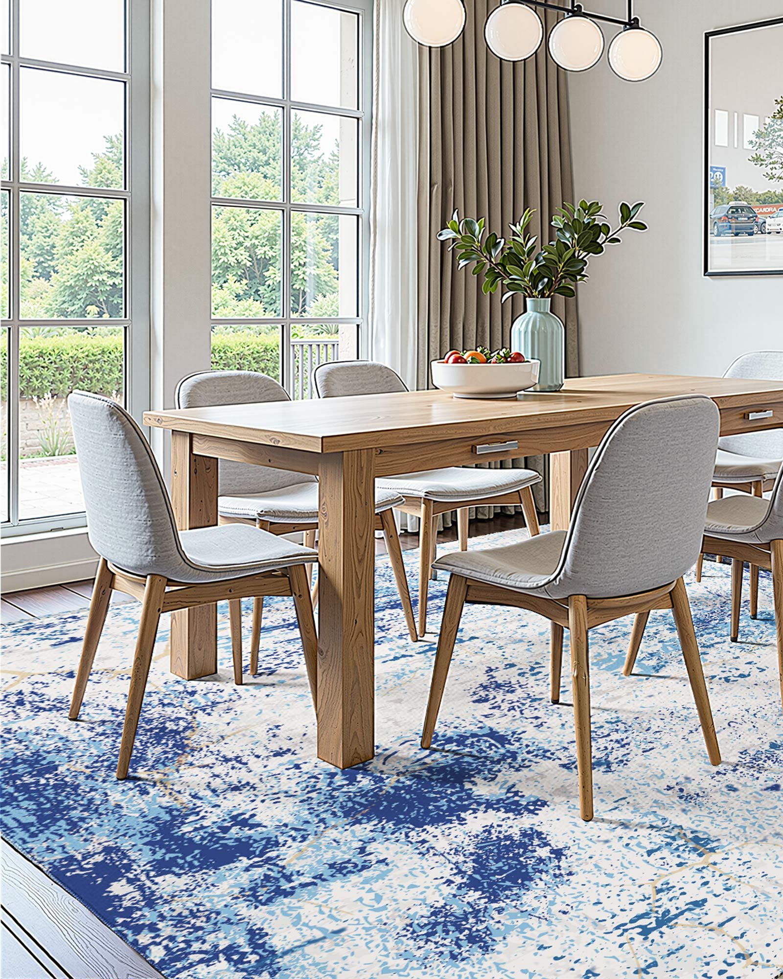 VEVOR Flächenteppich, 1524x2134 mm, Kurzflor, waschbarer Teppich, rutschfester Wohnzimmerteppich, Modern-Stil, Innenmatte für Schlafzimmer, Büro, Wohnzimmer, Kinderzimmer, Eingangsbereich, Blau