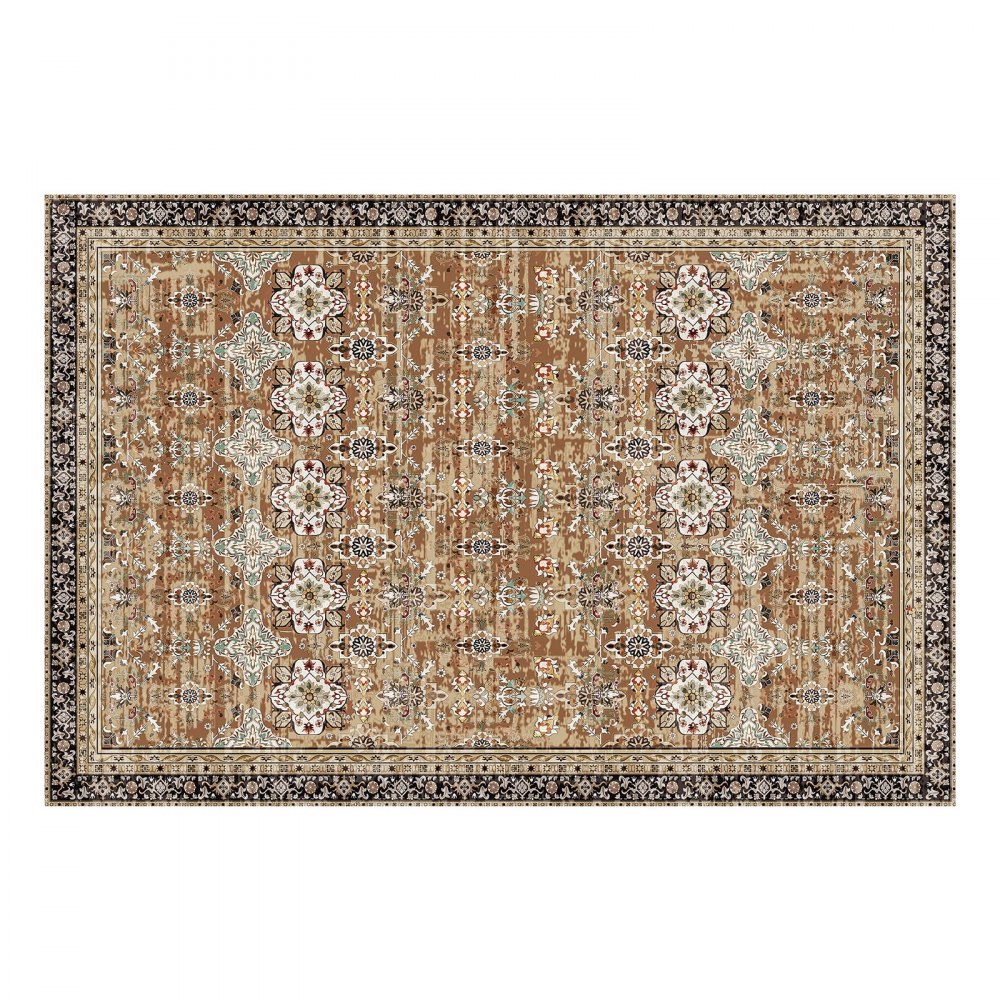 VEVOR Flächenteppich, 1829x2743 mm, Kurzflor, waschbarer Teppich, rutschfester Wohnzimmerteppich im Vintage-Stil, Innenmatte für Schlafzimmer, Wohnzimmer, Kinderzimmer, Eingangsbereich, Braungrün
