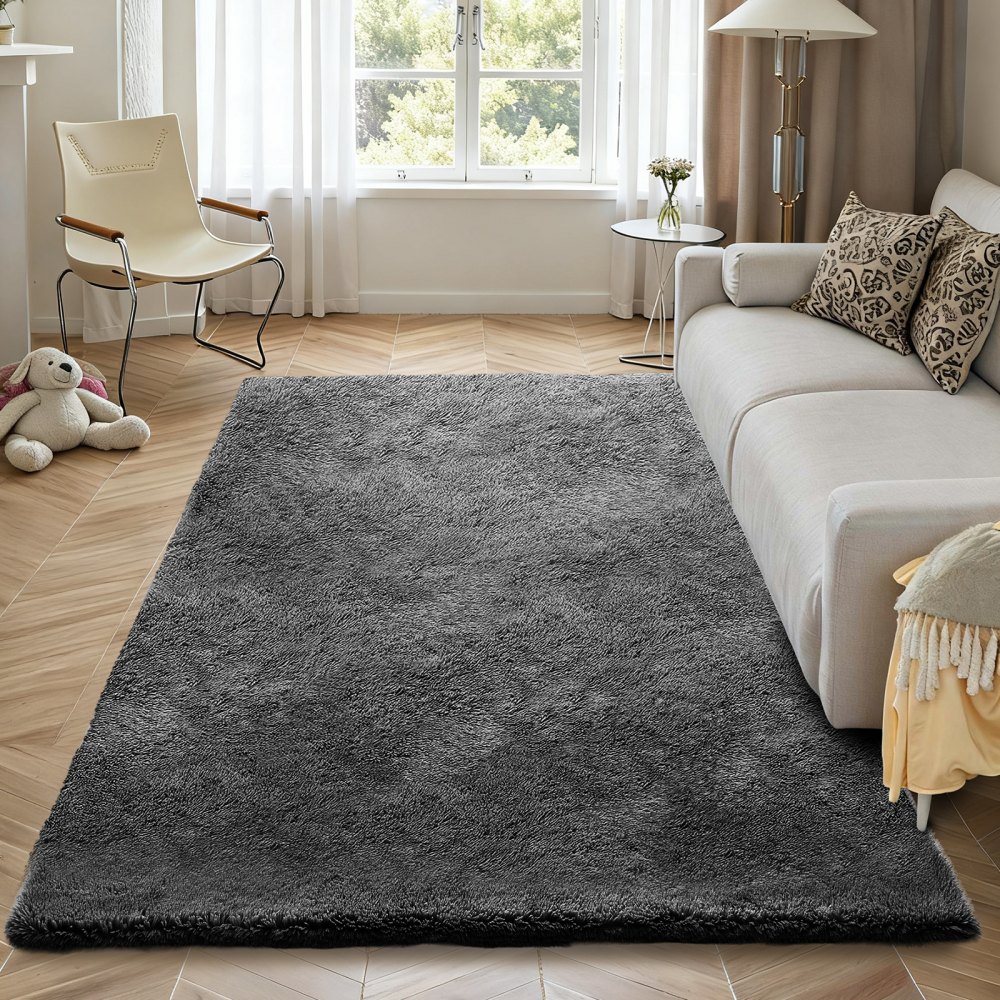 VEVOR Hochflor Teppich 2438x1524 mm, flauschiger Teppich mit dreilagigem Material, 35 mm Florhöhe, Bodenteppiche für Wohnzimmer, Schlafzimmer, Wintergarten, fusselfrei & weich, rutschfest, Grau