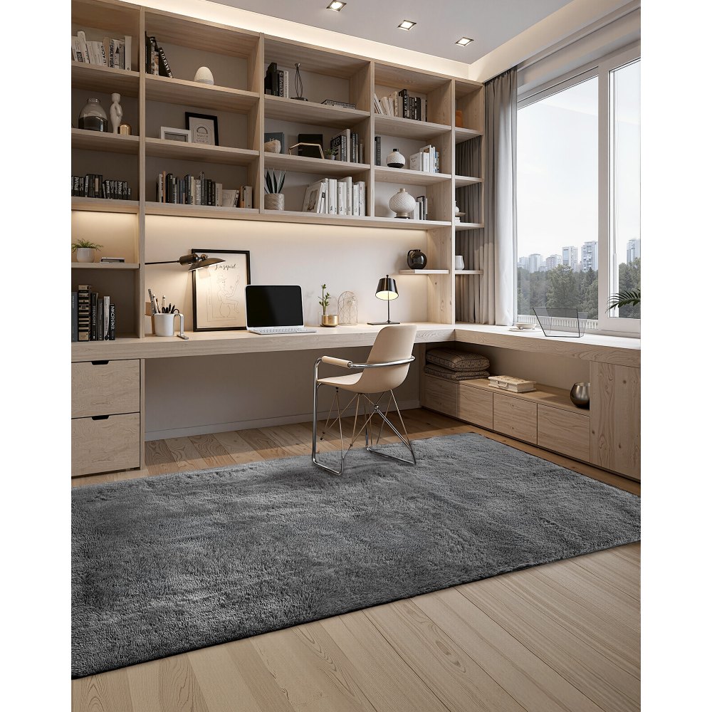 VEVOR Hochflor Teppich 2438x1524 mm, flauschiger Teppich mit dreilagigem Material, 35 mm Florhöhe, Bodenteppiche für Wohnzimmer, Schlafzimmer, Wintergarten, fusselfrei & weich, rutschfest, Grau