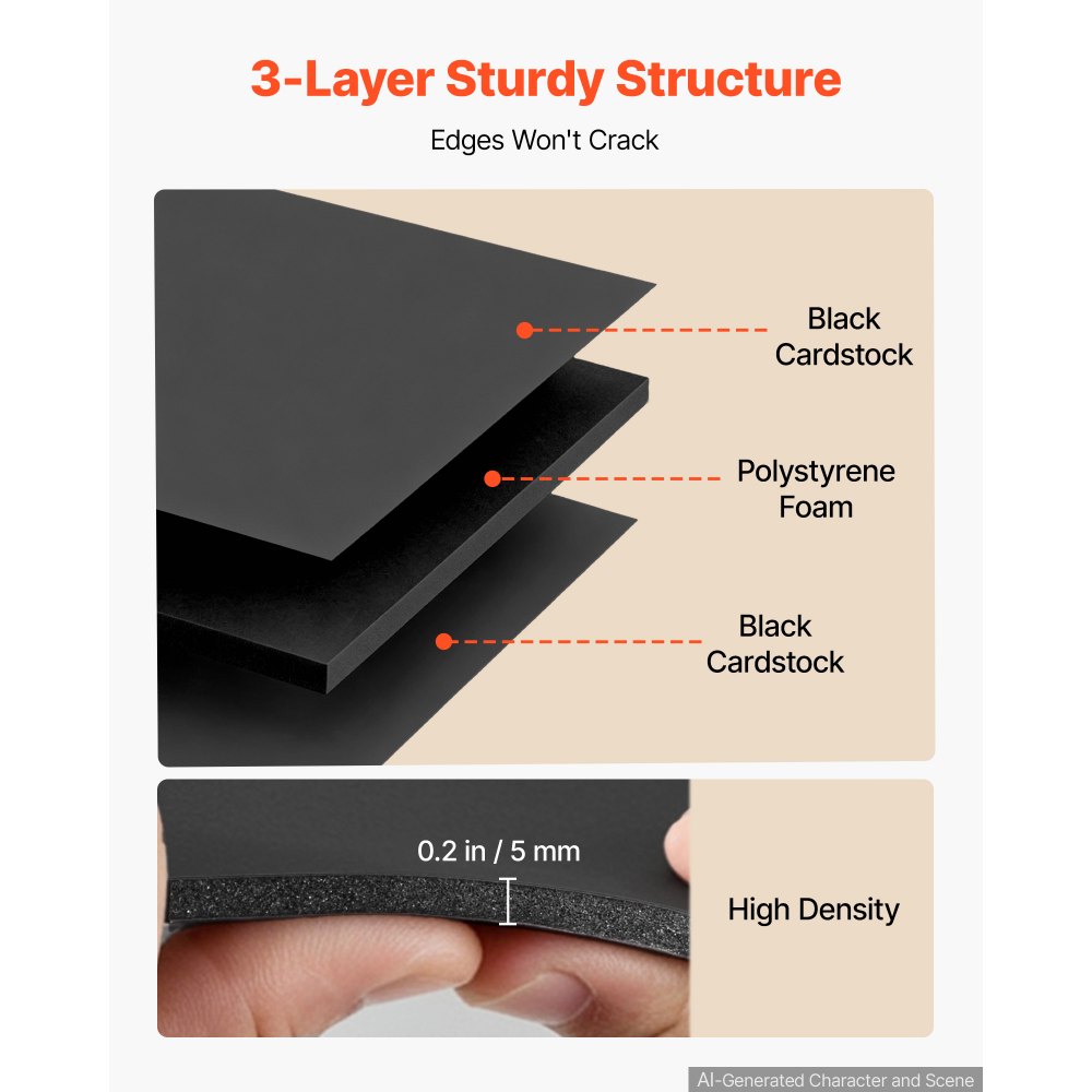 VEVOR 5er-Pack Schaumstoffplatten 915 x 1220 x 5 mm Posterplatte Schwarz, Foamboard für DIY-Projekte Gemälde Kunst & Präsentationen, Säurefreier Polystyrolschaum & Doppelseitige Kartons, Zuschneidbar