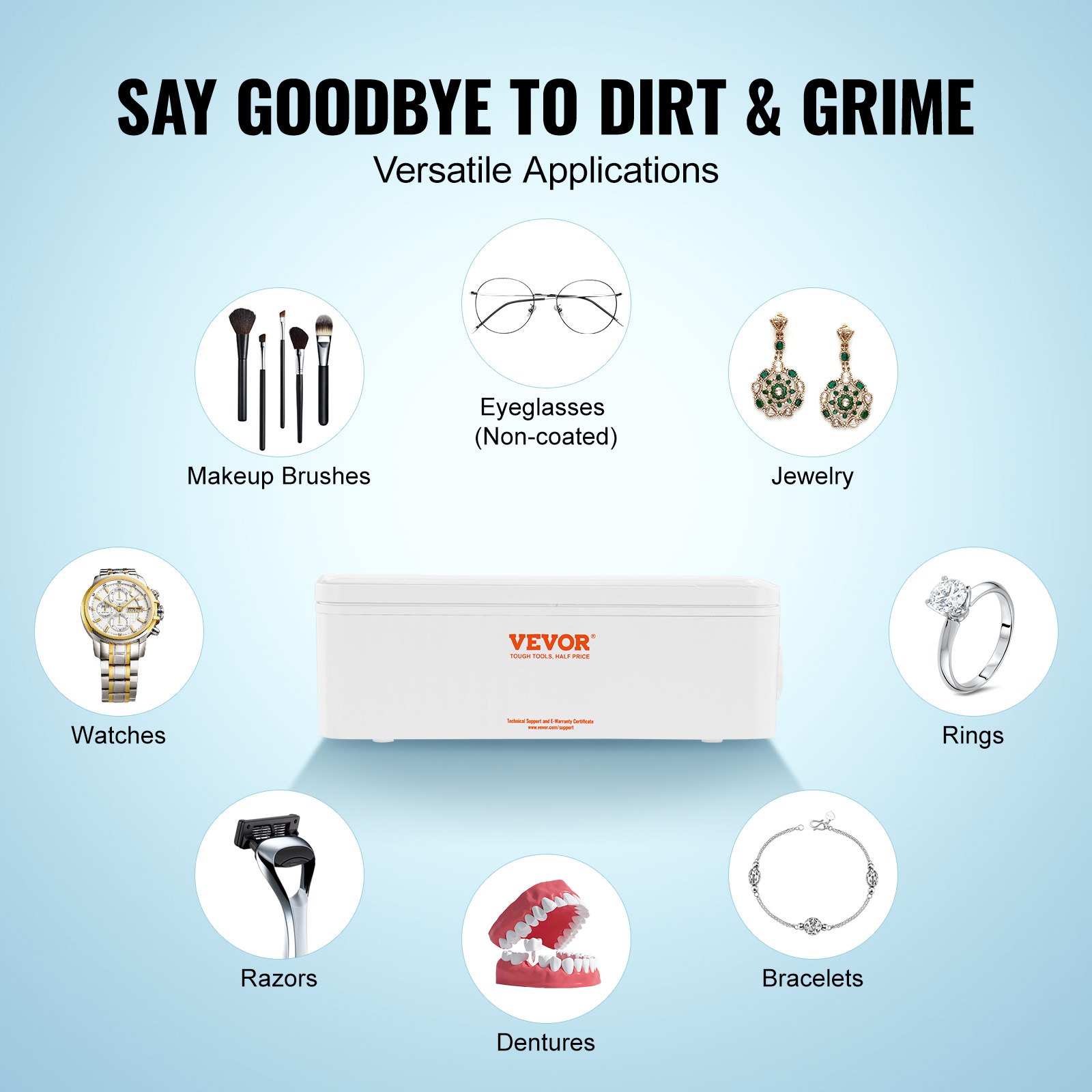 VEVOR Ultraschallreiniger Ultraschall Edelstahl-Reinigungsgerät 15-20 W, 470 mL Ultraschallreinigungsgerät mit Digitaler Anzeige, Weiß Vier Verfügbare Modelle für Schmuck, Brillen, Uhren usw.