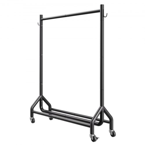 VEVOR Kleiderständer Garderobenständer rollbar mit Kleiderstange & seitlichen Haken, bis 90 kg belastbar, robuster Kleiderständer aus Karbonstahl