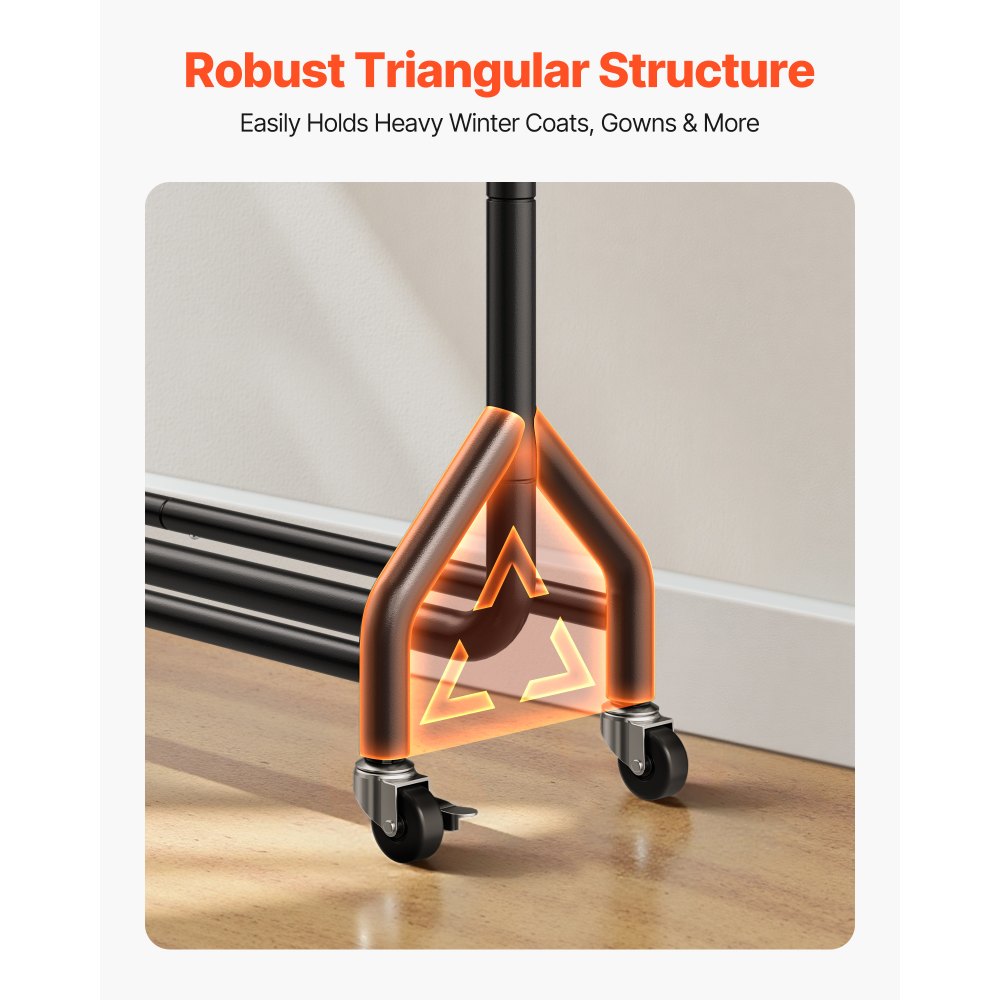VEVOR Kleiderständer Garderobenständer rollbar mit Kleiderstange & seitlichen Haken, bis 90 kg belastbar, robuster Kleiderständer aus Karbonstahl ideal für Schlafzimmer Waschküche Wohnzimmer