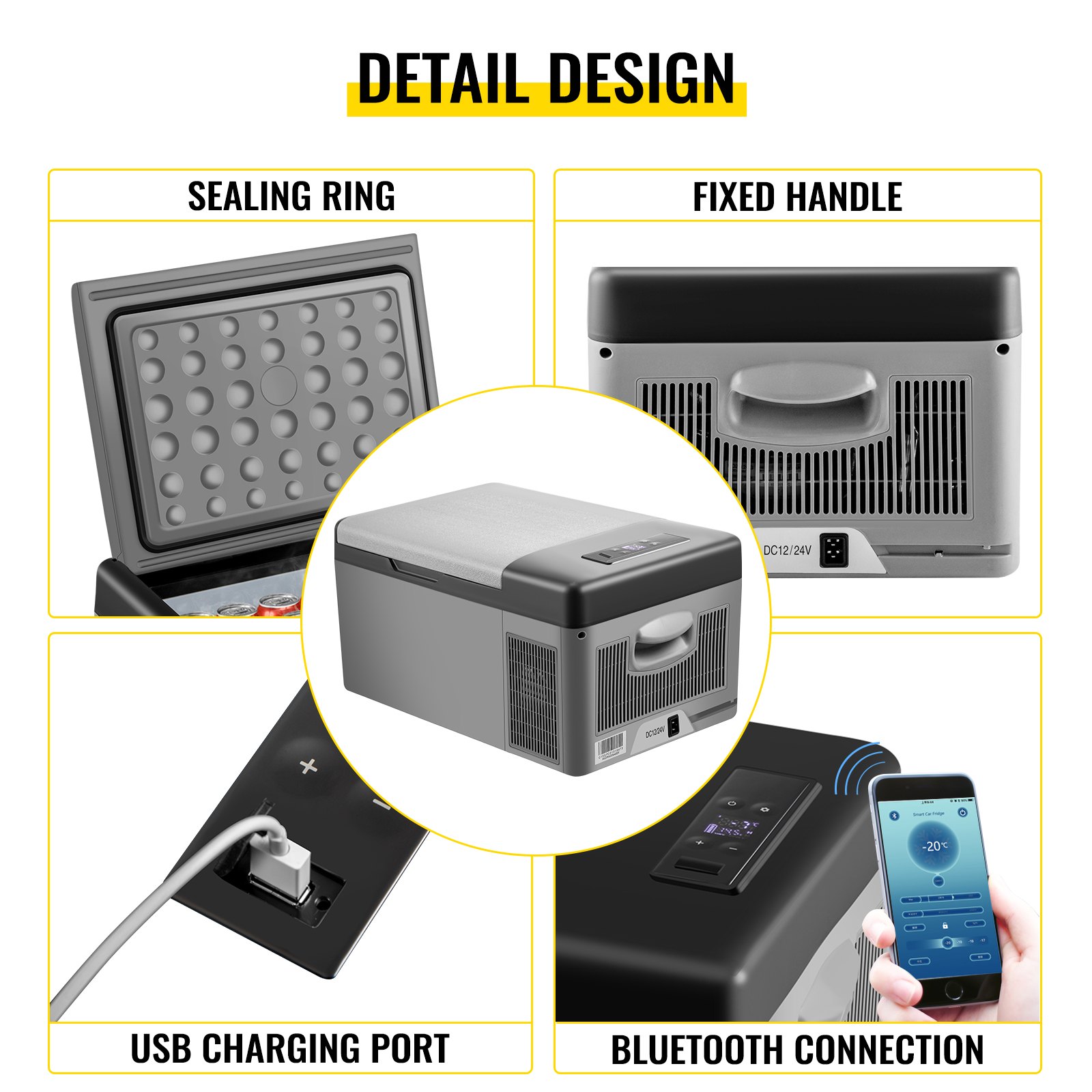 VEVOR Tragbare Gefrierbox Minikühlschrank Elektrische Kühlbox, Auto Kühlbox 15 L  98 x 320 x 260 mm Kühlbox Elektrisch 20 ℃ ~ 10 ℃  Kompressor Kühlbox, Auto, Lkw, Boot, Reisemobil, Camping