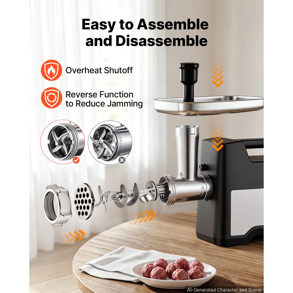 VEVOR Electric Meat Grinder, 1.5-2 kg/min 1200W Max, #5 Home Meat Mincer with 2 Grinding Plates, Sausage Stuffing Tube & Kubbe Kit, 500W Stainless Steel Sausage Maker for Home Kitchens