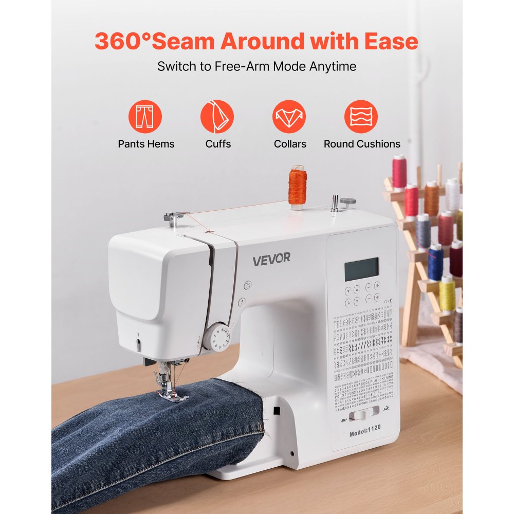 VEVOR Computerized Sewing Machine, 200 Stitch Applications, with LCD Screen, Foot Pedal and LED Light, Heavy-Duty Metal Frame, Digital Sewing Machine with Powerful Motor for Crafts and Mending