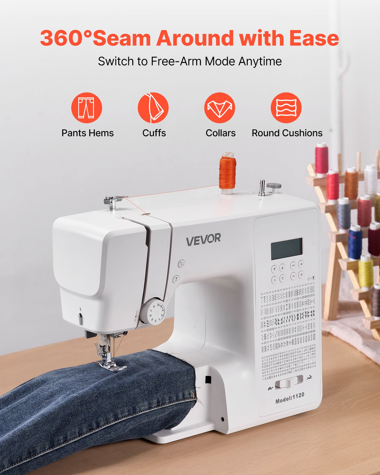 VEVOR Computerized Sewing Machine, 200 Stitch Applications, with LCD Screen, Foot Pedal and LED Light, Heavy-Duty Metal Frame, Digital Sewing Machine with Powerful Motor for Crafts and Mending