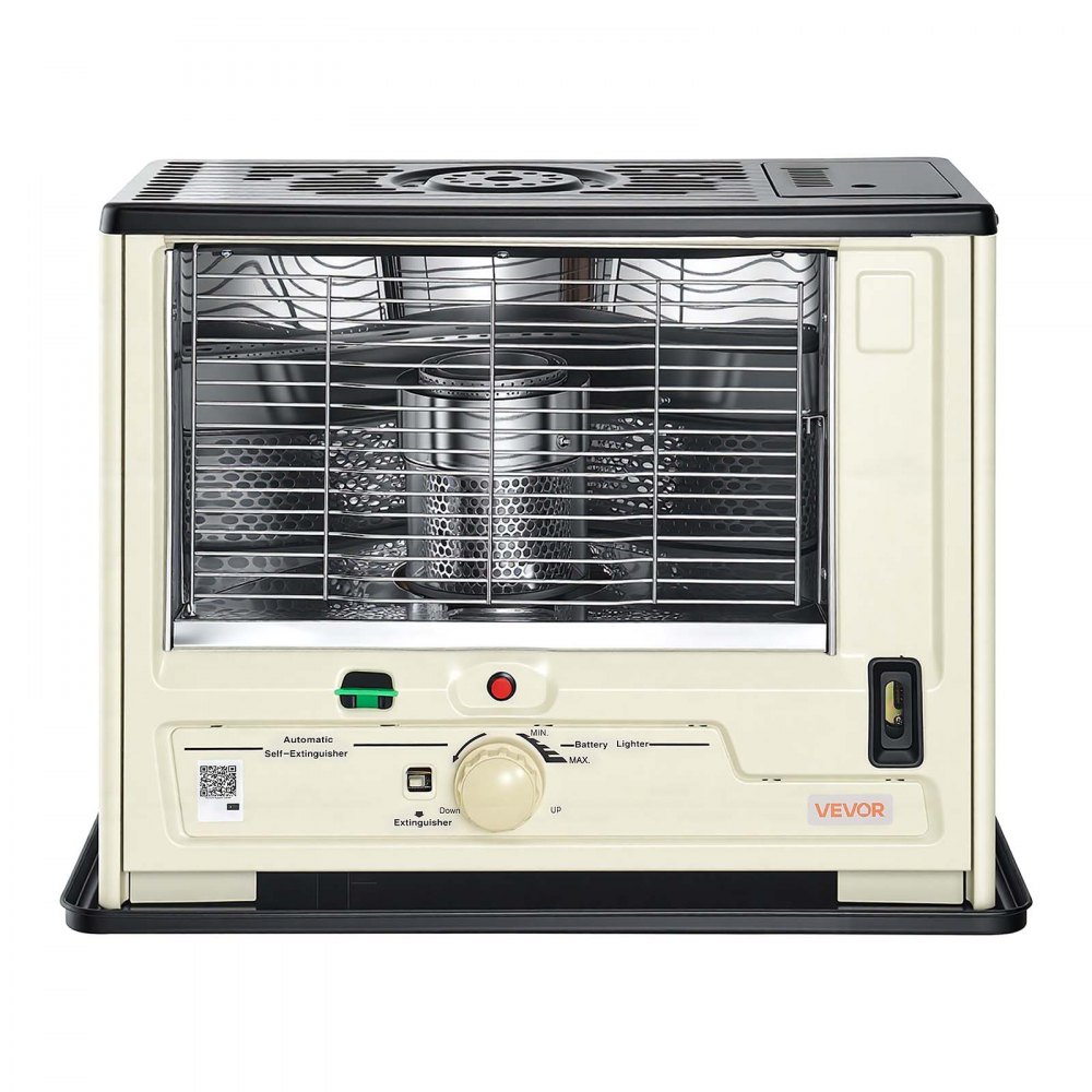 VEVOR Petroleumheizung 2930W Tragbare Petroleumofen 4,44L Ölheizung Beige, Heizkanone für Zuhause Camping Notfall, Max. 10 m², Sicherheitsgitter, Kippschutz, Flammenregulierung, mit Tankanzeige & Akku