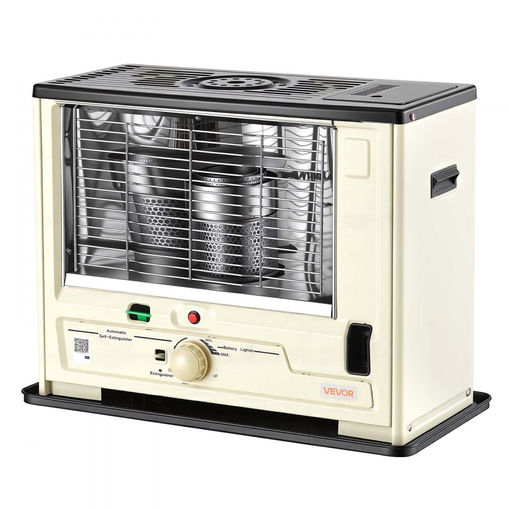 VEVOR Petroleumheizung 2930W Tragbare Petroleumofen 4,44L Ölheizung Beige, Heizkanone für Zuhause Camping Notfall, Max. 10 m², Sicherheitsgitter, Kippschutz, Flammenregulierung, mit Tankanzeige & Akku