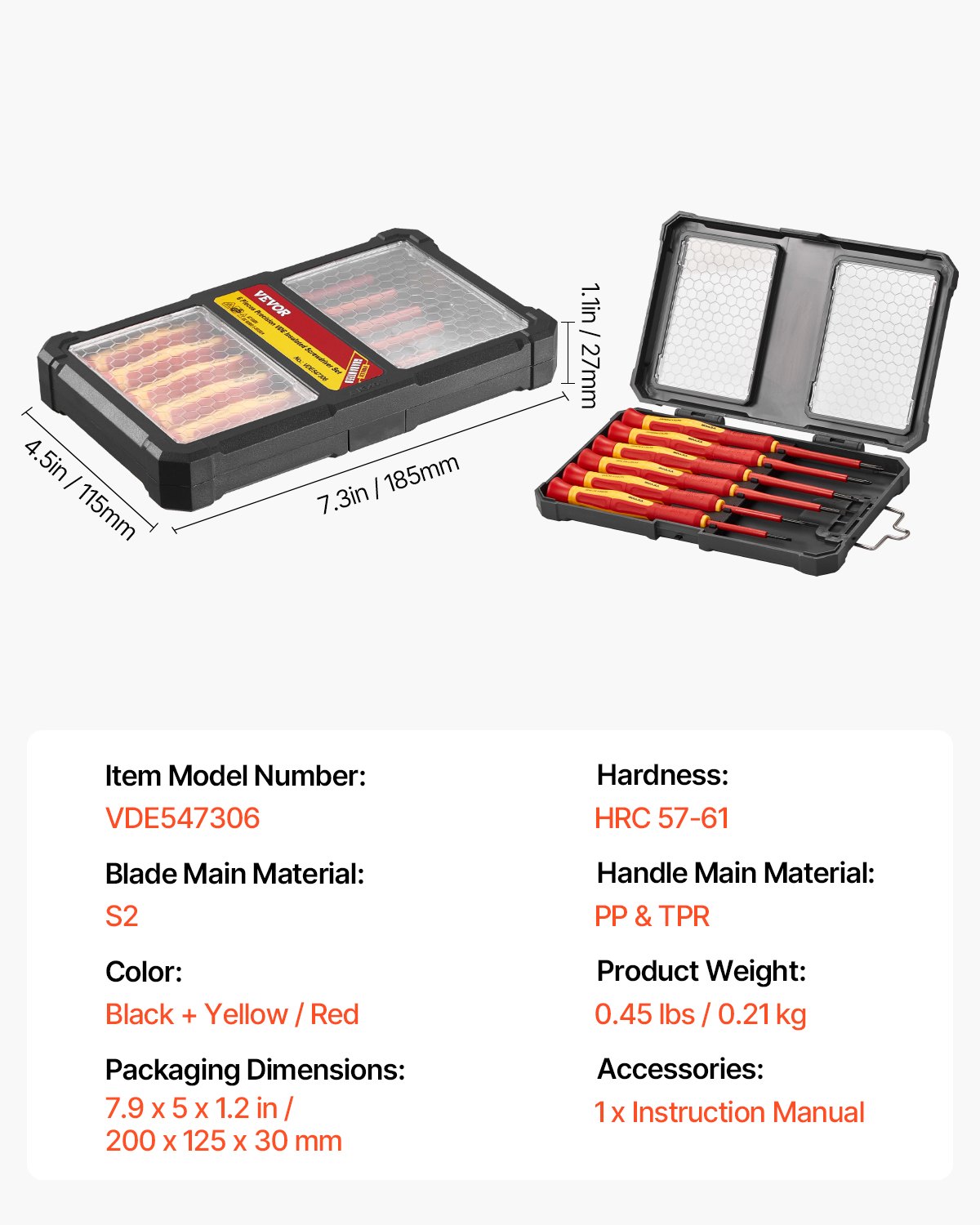 VEVOR isolierter Schraubenziehersatz 6-tlg. Profi elektrischer Schraubendrehersatz, isolierter Elektriker-Werkzeugsatz, mit magnetischen Kreuzschlitzspitzen & 360° Drehschraubendreher & Tasche