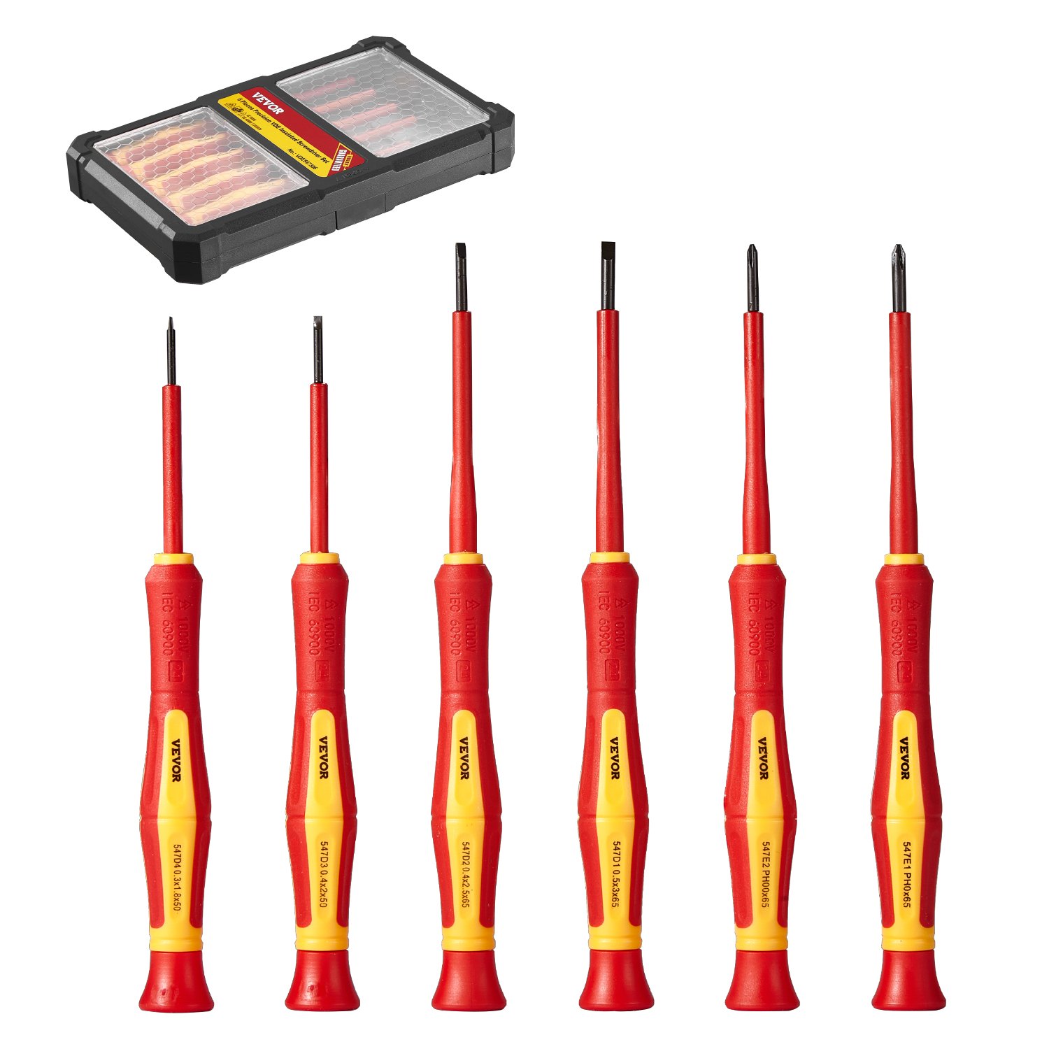 VEVOR isolierter Schraubenziehersatz 6-tlg. Profi elektrischer Schraubendrehersatz, isolierter Elektriker-Werkzeugsatz, mit magnetischen Kreuzschlitzspitzen & 360° Drehschraubendreher & Tasche