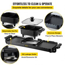 VEVOR 2 in 1 Elektrischer Hot Pot Grill 800 W 1600 W Multifunktionaler BBQ Hot Pot Koreanisches Barbecue Hot Pot Aluminiumguss Löffel Handschuhe