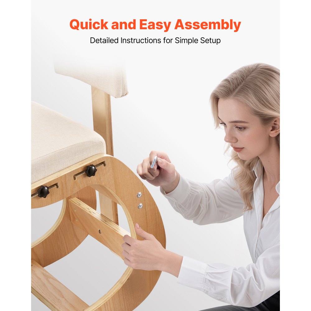 VEVOR Ergonomic Kneeling Chair, Wooden Posture Knee Chair with Adjustable Thick Foam Cushions, Backrest and Wood Frame, Adjustable Height, Relief for Neck or Back Pain for Home, Office or Meditation