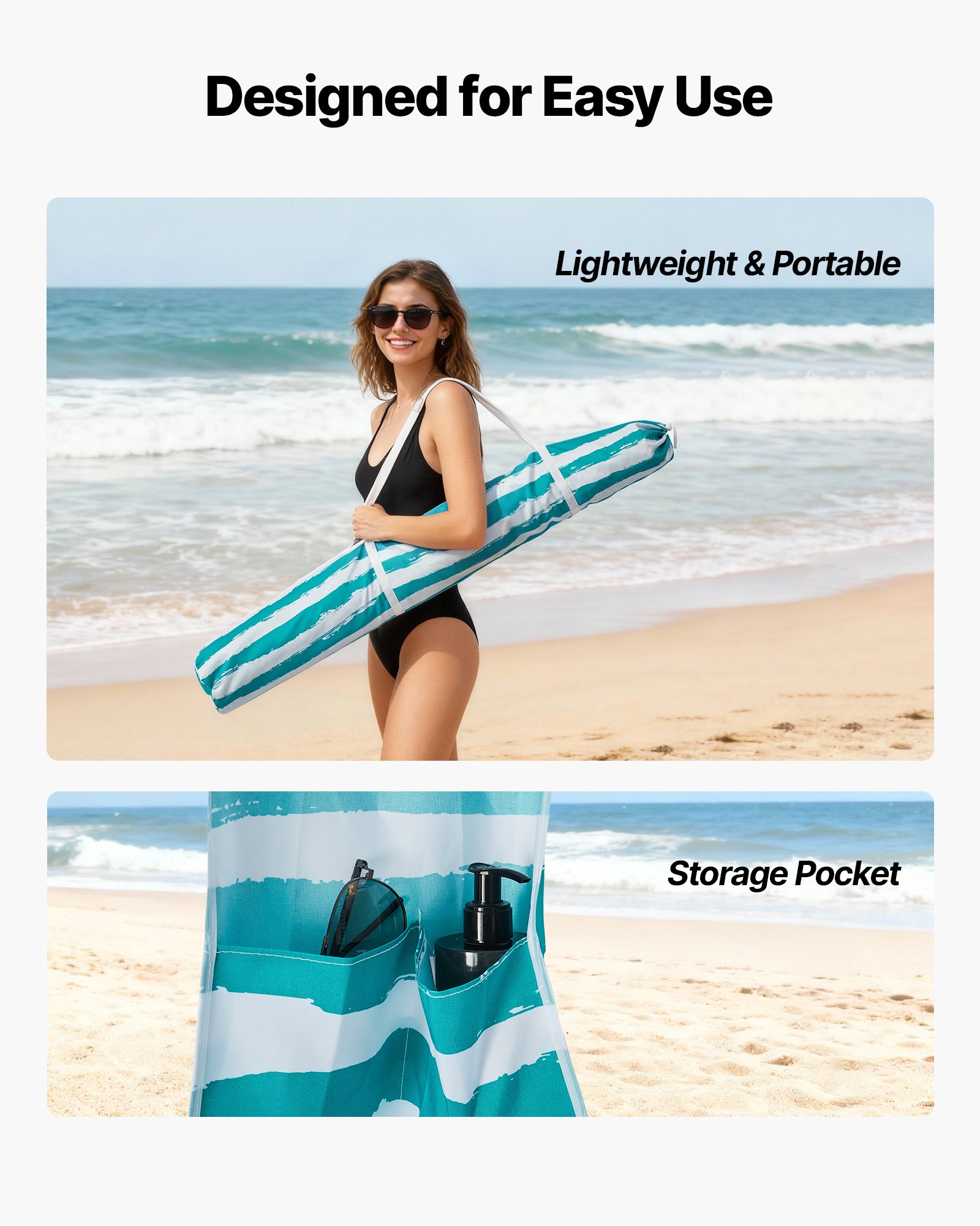 VEVOR Strand-Cabana 183 x 183 cm Strandüberdachung mit Seitenwand, UPF 50+ Sonnenschutz, Strandpavillon mit Sandsäcken, tragbarer Sonnenschutz Sonnenschirm für Familie, grüne Streifen