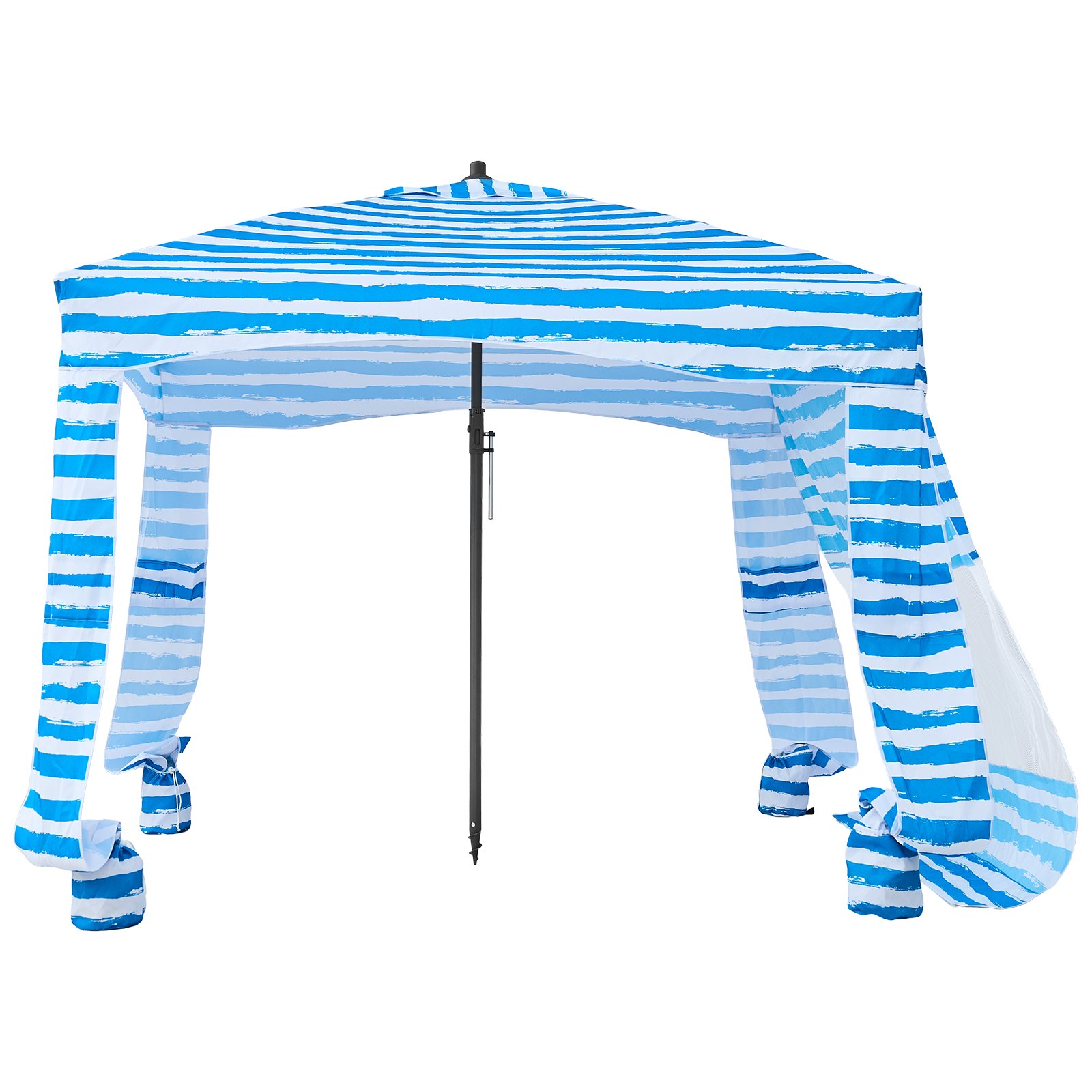 VEVOR Strand-Cabana 183 x183 cm Strandüberdachung mit Seitenwand, UPF 50+ Sonnenschutz, Strandpavillon mit Sandsäcken, tragbarer Sonnenschutz Sonnenschirm für Familie Freunde Blaue Streifen