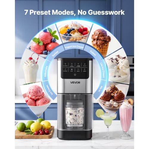 VEVOR Eismaschine, 7-in-1-Gerät für Gelato, Sorbet, Milchshake, Frozen Yogurt & Light-Eiscreme, Hausgemachte Eismaschine mit Ein-Knopf-Funktion zum