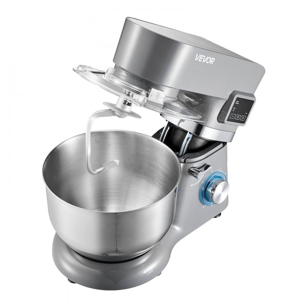 VEVOR Eismaschine Eiscrememaschine 1,7 L Standmixer 6-Gang mit LED-Digitalanzeige & Timer & Rührpaddel & Knethaken & Spritzschutz, für DIY Gefrorener Joghurt, Frucht-Gelato Sorbet Grau 1400 W