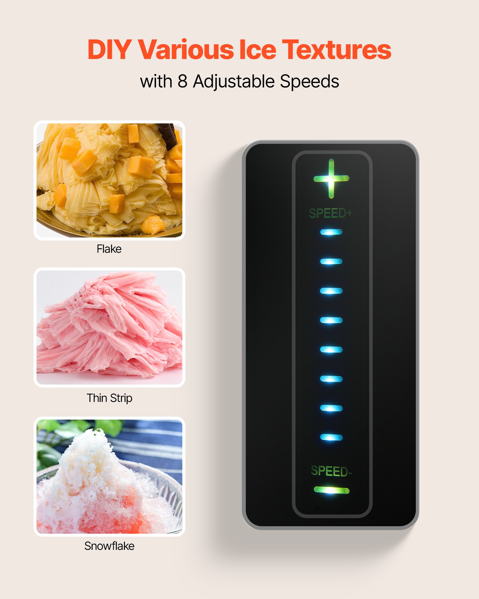 VEVOR Schneeflocken-Eismaschine, 20 kg/Tag Eis-Rasiermaschine, Eisrasierer mit Edelstahlklinge, elektrischer Bingsu-Maschine mit 0,8 L Tank, 90-s-Schnellkühlung, für Zuhause kleine Veranstaltung