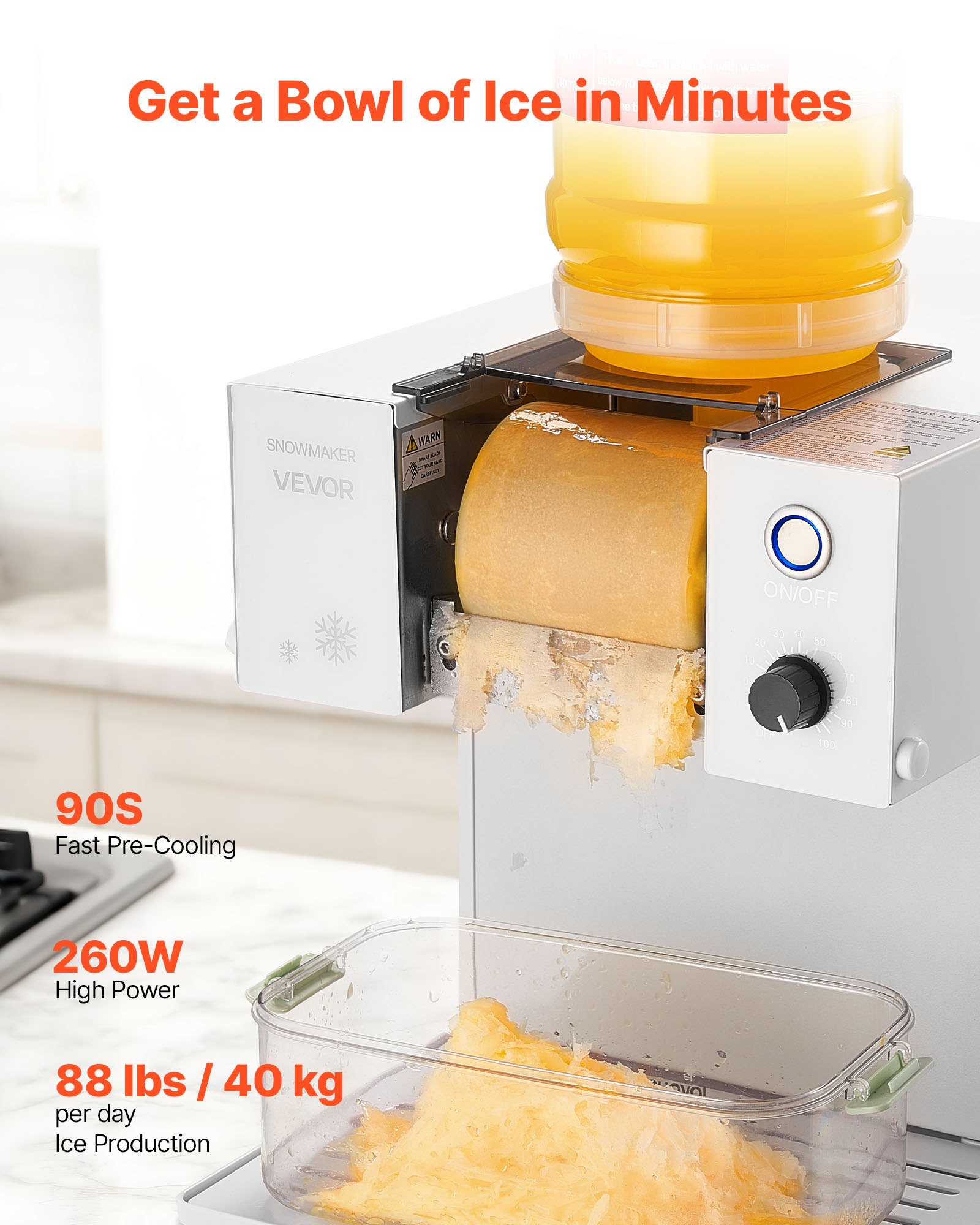 VEVOR Schneeflocken-Eismaschine, 40 kg/Tag Eis-Rasiermaschine, Eisrasierer mit Edelstahlklinge, elektrischer Bingsu-Maschine mit 1,8 L Tank, 90-s-Schnellkühlung, für Zuhause kleine Veranstaltung