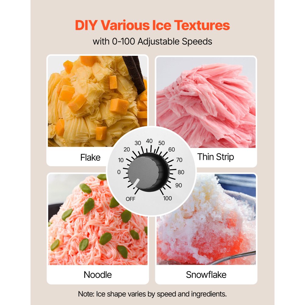 VEVOR Schneeflocken-Eismaschine, 80 kg/Tag Eis-Rasiermaschine, Eisrasierer mit Edelstahlklinge, elektrischer Bingsu-Maschine mit 1,8 L Tank, 90-s-Schnellkühlung, für Zuhause kleine Veranstaltung