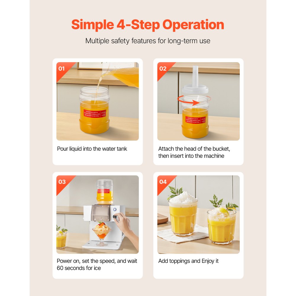 VEVOR Schneeflocken-Eismaschine, 80 kg/Tag Eis-Rasiermaschine, Eisrasierer mit Edelstahlklinge, elektrischer Bingsu-Maschine mit 1,8 L Tank, 90-s-Schnellkühlung, für Zuhause kleine Veranstaltung