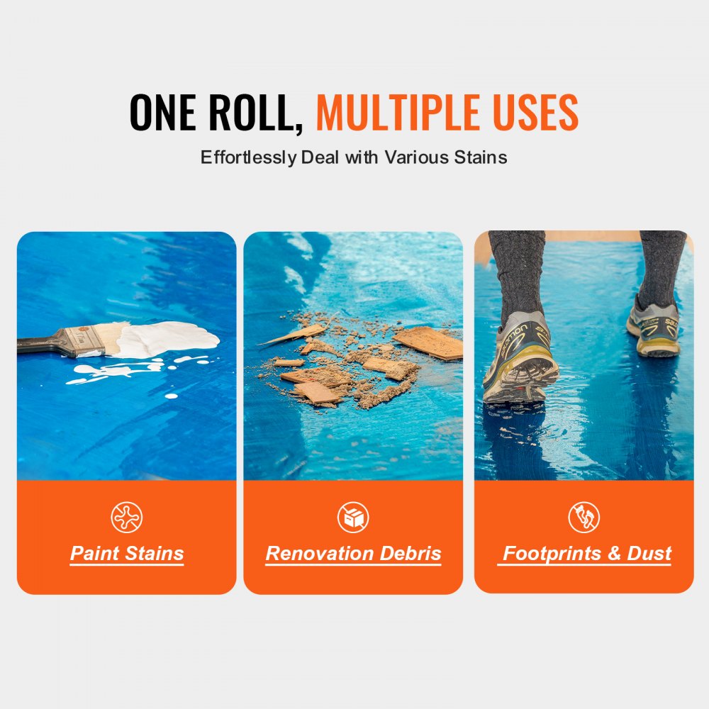 VEVOR Carpet Protection Film, 61 x 61 m, Floor and Surface Protection with Self-Adhesive Backing and Easy Installation, Self-Adhesive Polyethylene Car Mat Protection Roll for Construction Renovations, Blue