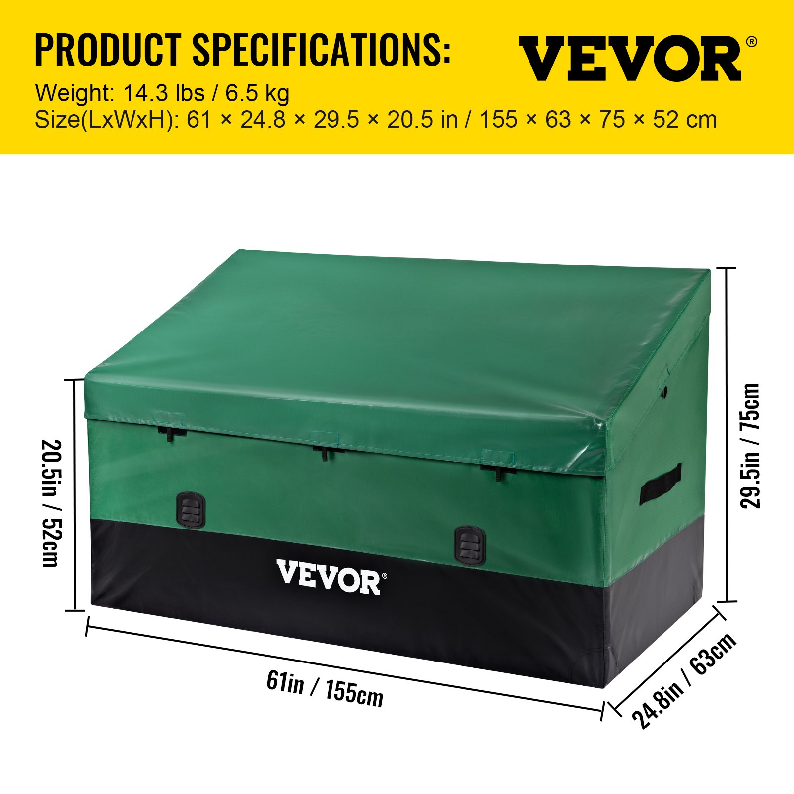 VEVOR 660L Outdoor Storage Box 155x63x75cm Garden Box made of industrial-grade PE tarpaulin Waterproof Breathable Storage Box Chest Garden Box for home and camping use