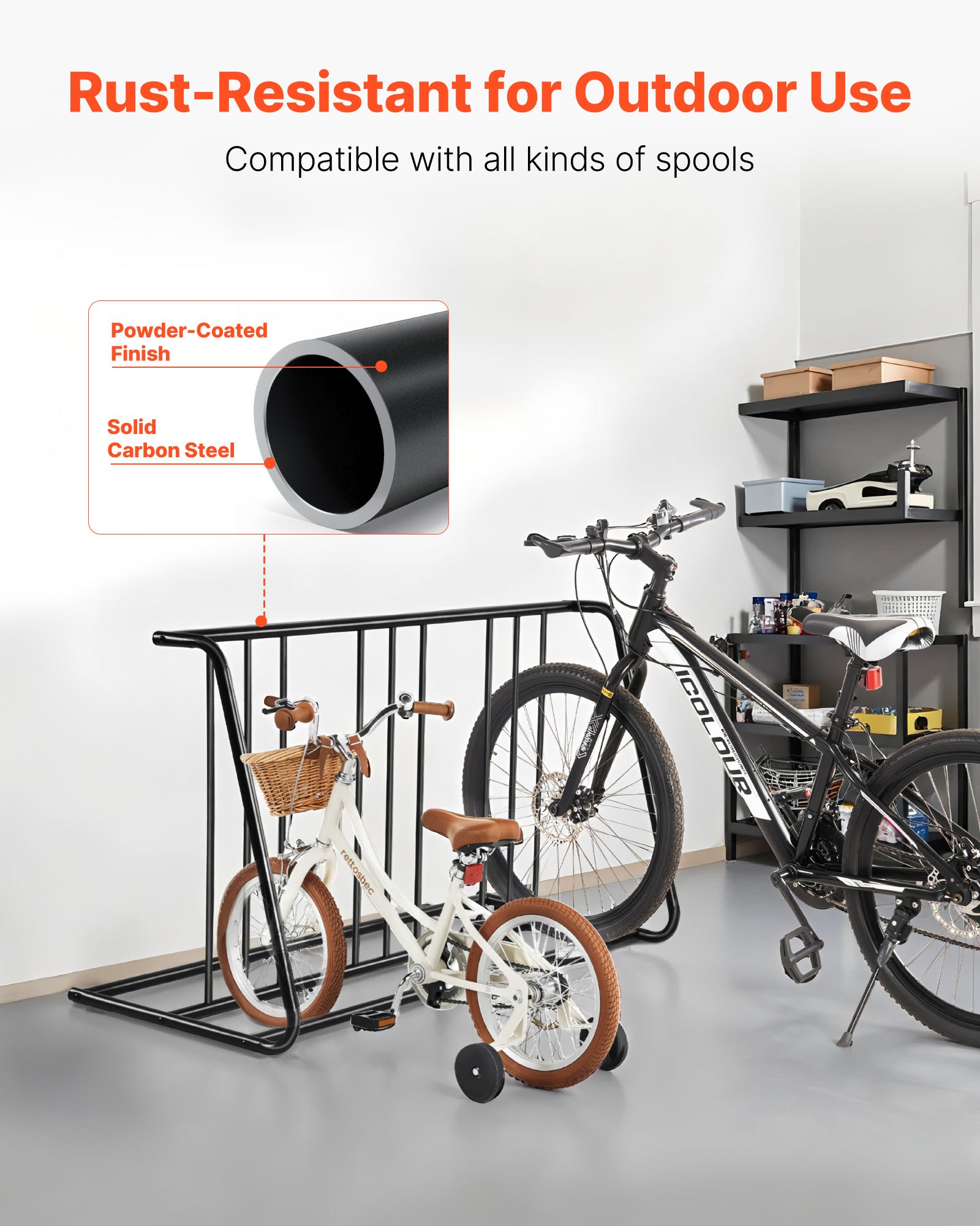 VEVOR 6-Fahrradständer, Freistehender Fahrradhalter Ständer, kompatibel mit 76,2-mm-Reifen, doppelseitiger Bodenfahrradständer aus Karbonstahl, für Gehwege, Garagen und den Innenbereich