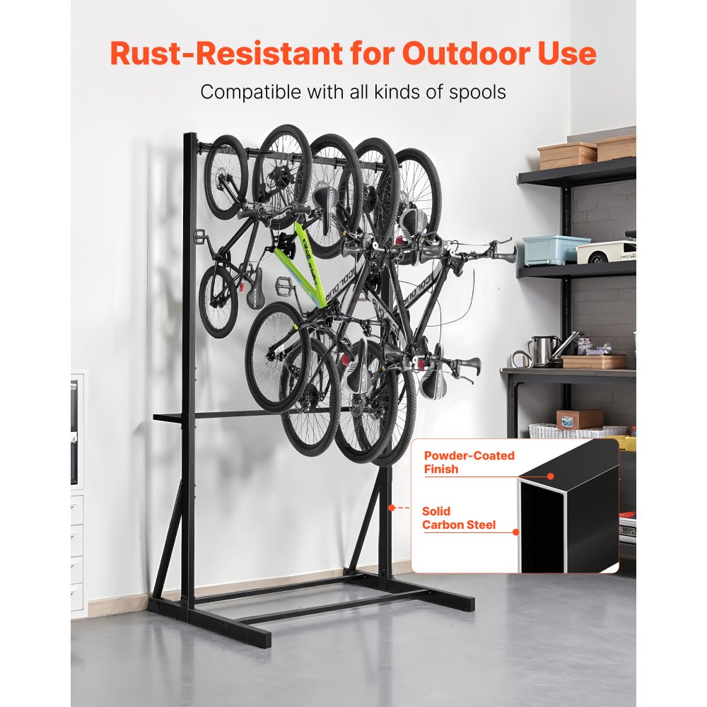 VEVOR Bike Rack, 300LBS/136KG Capacity for up to 5 Bikes, Freestanding Bike Storage Rack, Carbon Steel Vertical Bicycle Stand for Home, Yard, Garage, Living Room, Indoor/Outdoor Bicycle Storage Stand