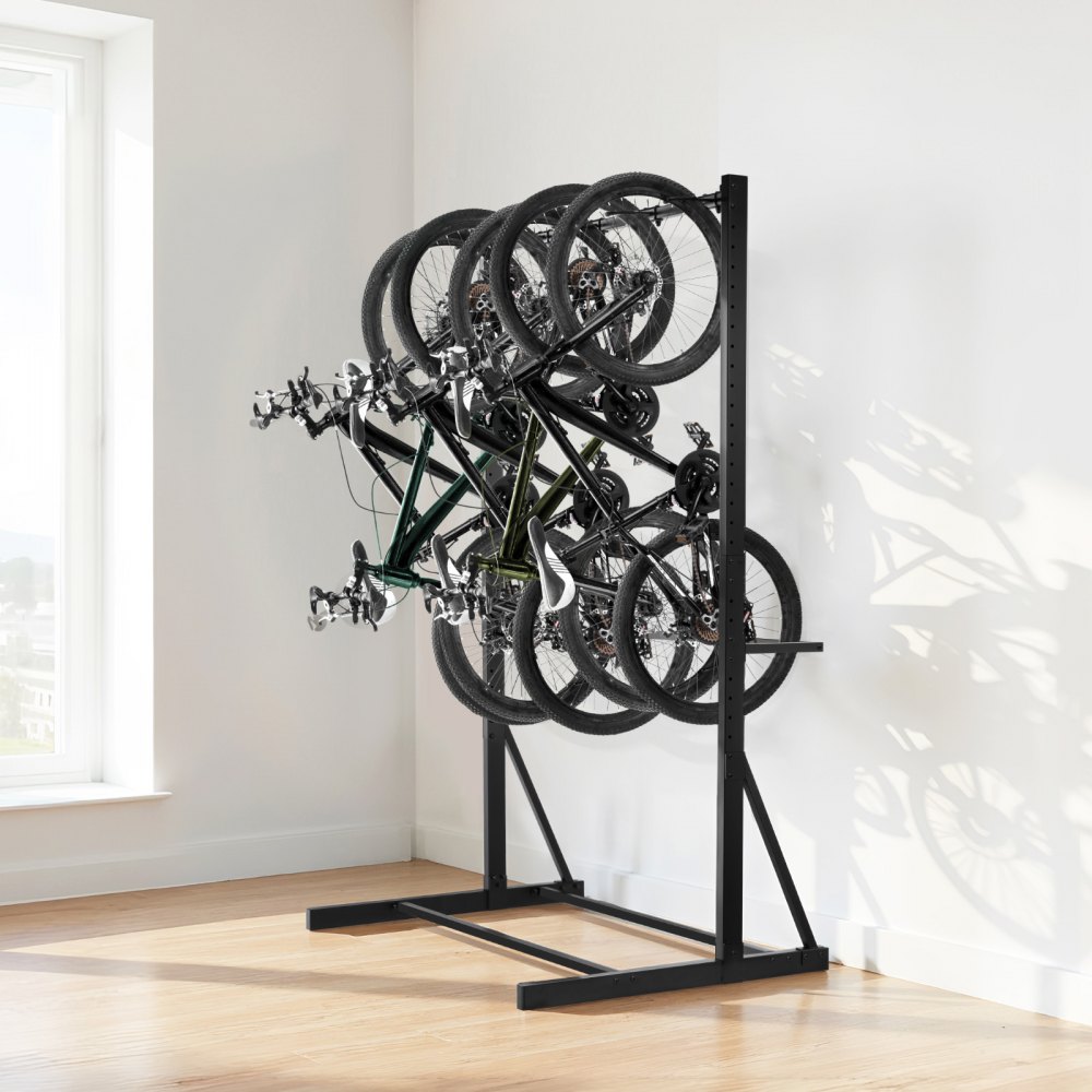 VEVOR Bike Rack, 300LBS/136KG Capacity for up to 5 Bikes, Freestanding Bike Storage Rack, Carbon Steel Vertical Bicycle Stand for Home, Yard, Garage, Living Room, Indoor/Outdoor Bicycle Storage Stand
