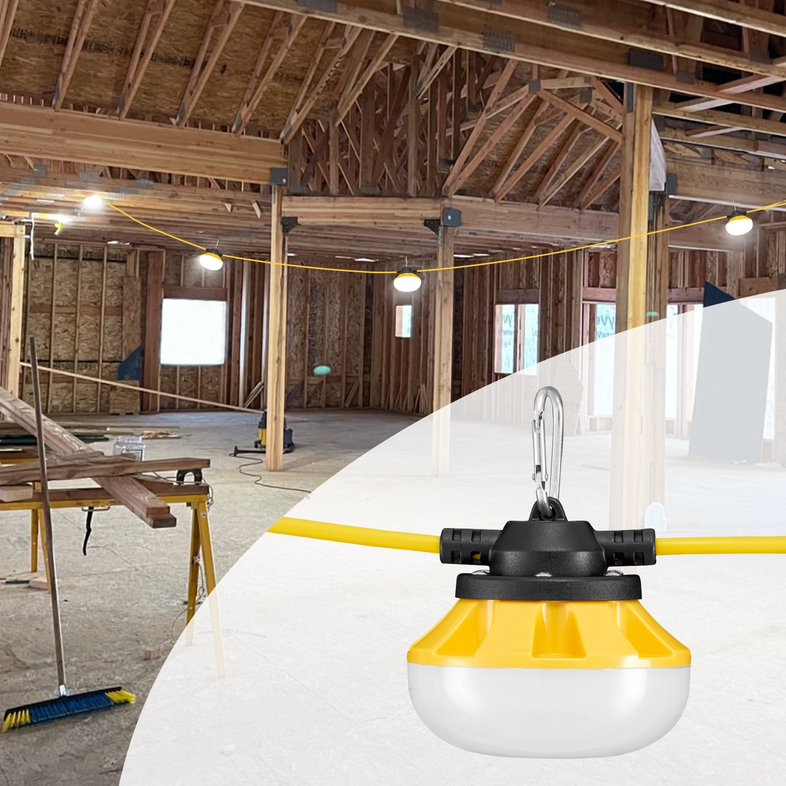 VEVOR LED Baustrahler 30,5 m, 100 W, 10000 lm, Industriebeleuchtung, 5000 K, Arbeitsscheinwerfer IP65 wasserdicht, mit Aufhängehaken, für Baustellen, temporäre Beleuchtung im Innen- & Außenbereich