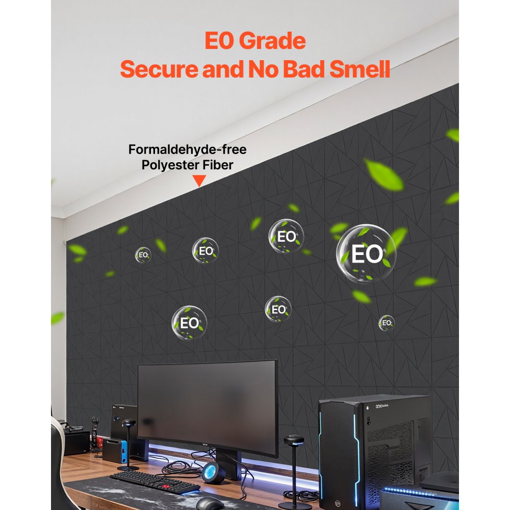 VEVOR 18er-Pack Akustikpaneele mit Selbstklebeband, 300x300x10 mm schalldichte Schaumstoffplatten, Akustik Wandpaneele aus Polyesterfaser, für Zuhause, Studio, Büro, Theater, Schwarz