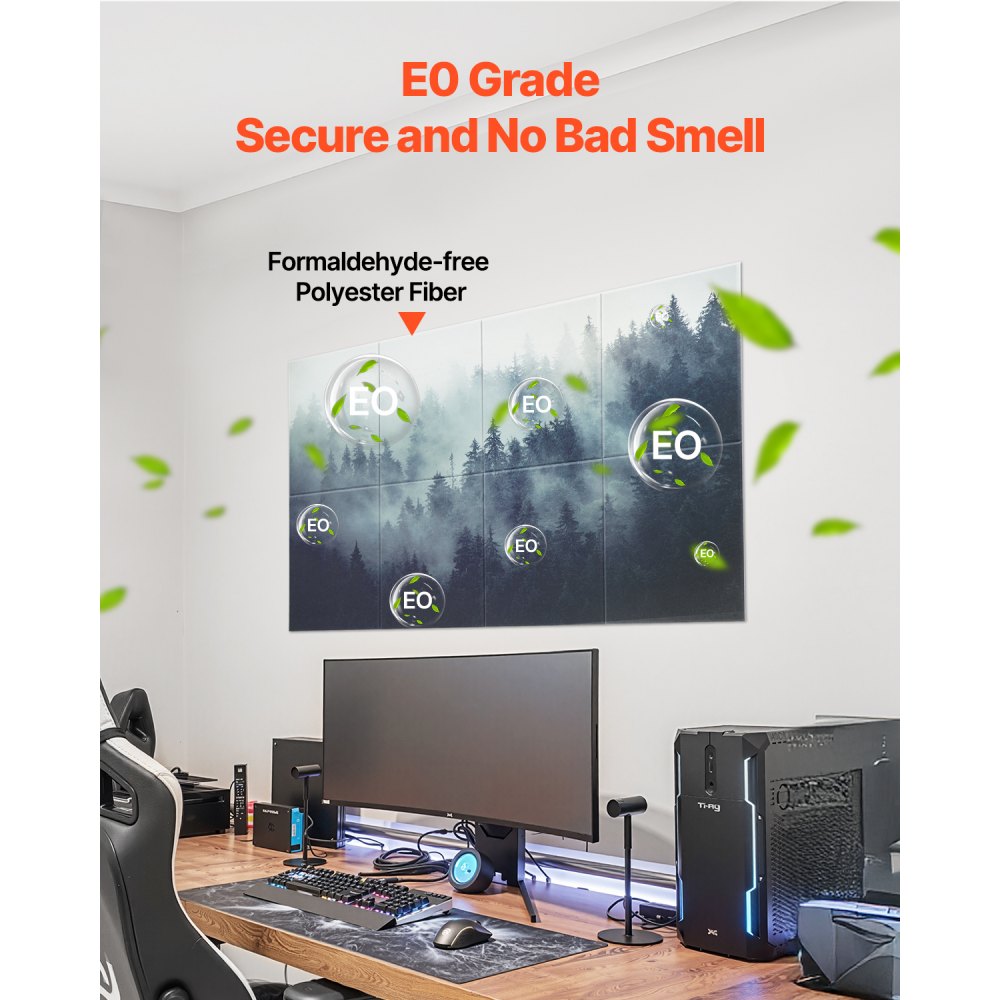 VEVOR 8er-Pack Akustikpaneele, 1200x800x10 mm, Akustik Wandpaneele, selbstklebende, schalldämpfende & absorbierende Platten für Zuhause, Büro, Studio, Spielzimmer, Theater, Wald