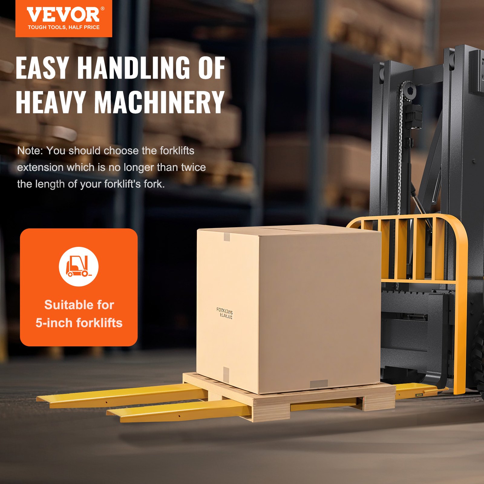 VEVOR 2er-Set Gabelverlängerungen 2130 mm Zinkenverlängerung 1,815 Tonnen Tragfähigkeit Gabelzinken Q235 Kohlenstoffstahl einteiliges Design Palettengabelverlängerung Kompatibel mit 127 mm Gabeln