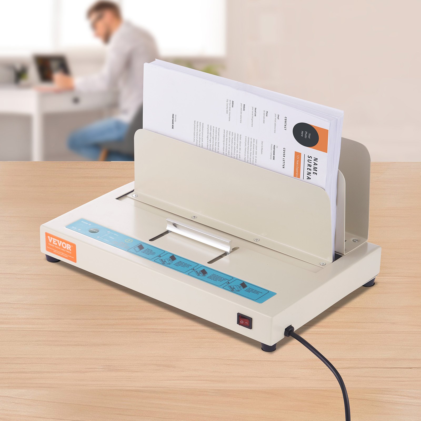 VEVOR Thermobindegerät, Buchbindegerät mit 500 Blatt Kapazität, Thermo-Buchbinder 50 mm Bindestärke für A3 (kurze Kante)/A4/A5-Dokumente, mit optischer Infrarot-Erkennung