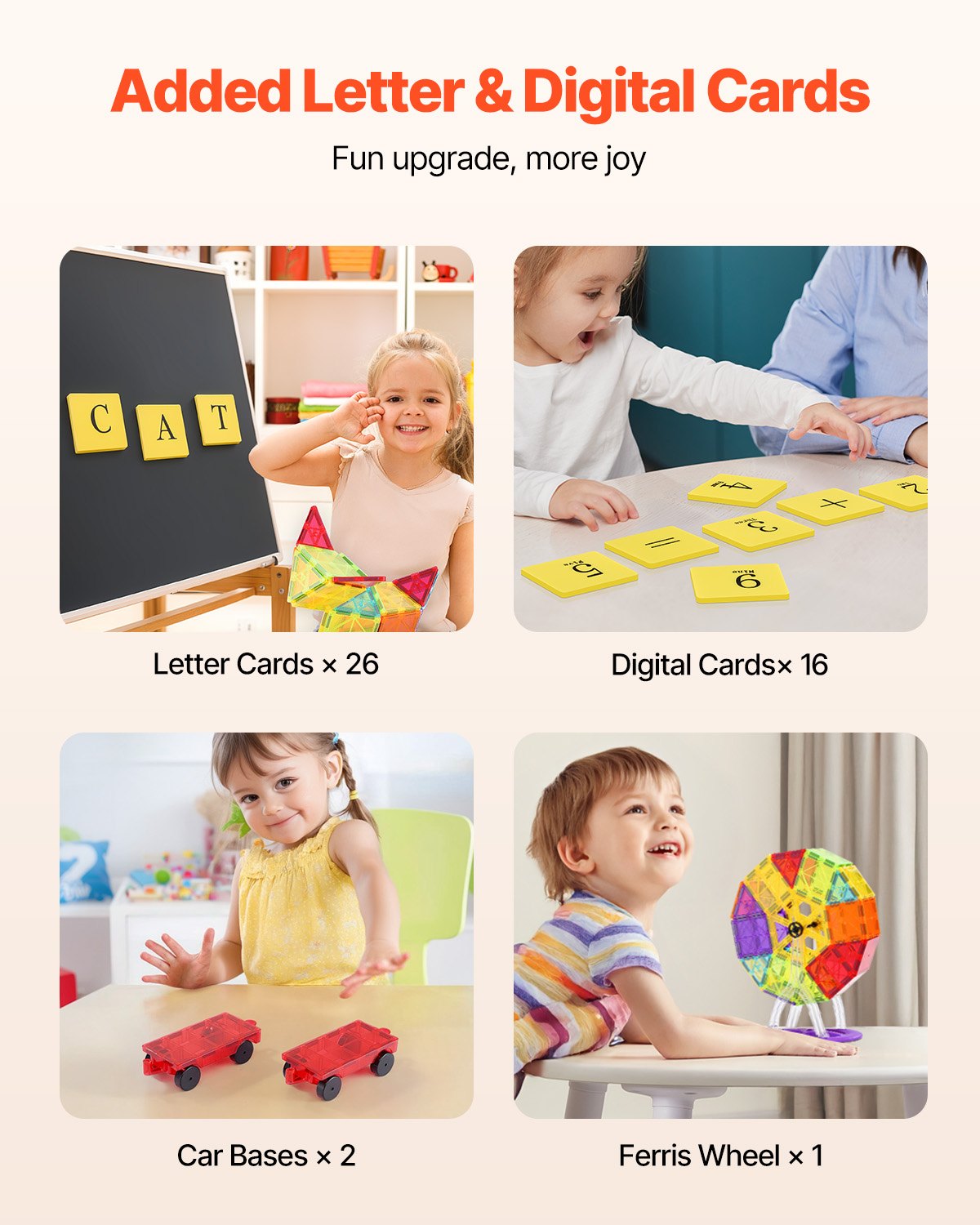 VEVOR Magnetische Bausteine, 181-teiliges magnetisches Bauset, Magnetspielzeug mit Autobasen/Riesenrad/Buchstaben- und digitalen Karten, STEM-Konstruktions-Stapelspielzeug für Kinder ab 3 Jahren