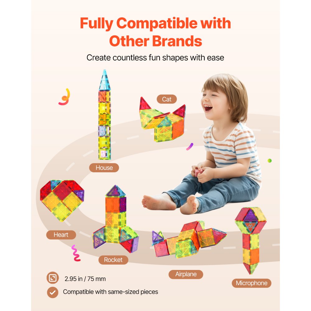 VEVOR Magnetische Bausteine, 32-teiliges magnetisches Bauset, Magnetspielzeug mit Aufbewahrungstasche, STEM-Sensorik-Lernspielzeug, Konstruktions-Stapelspielzeug, Geschenk für Kinder ab 3 Jahren