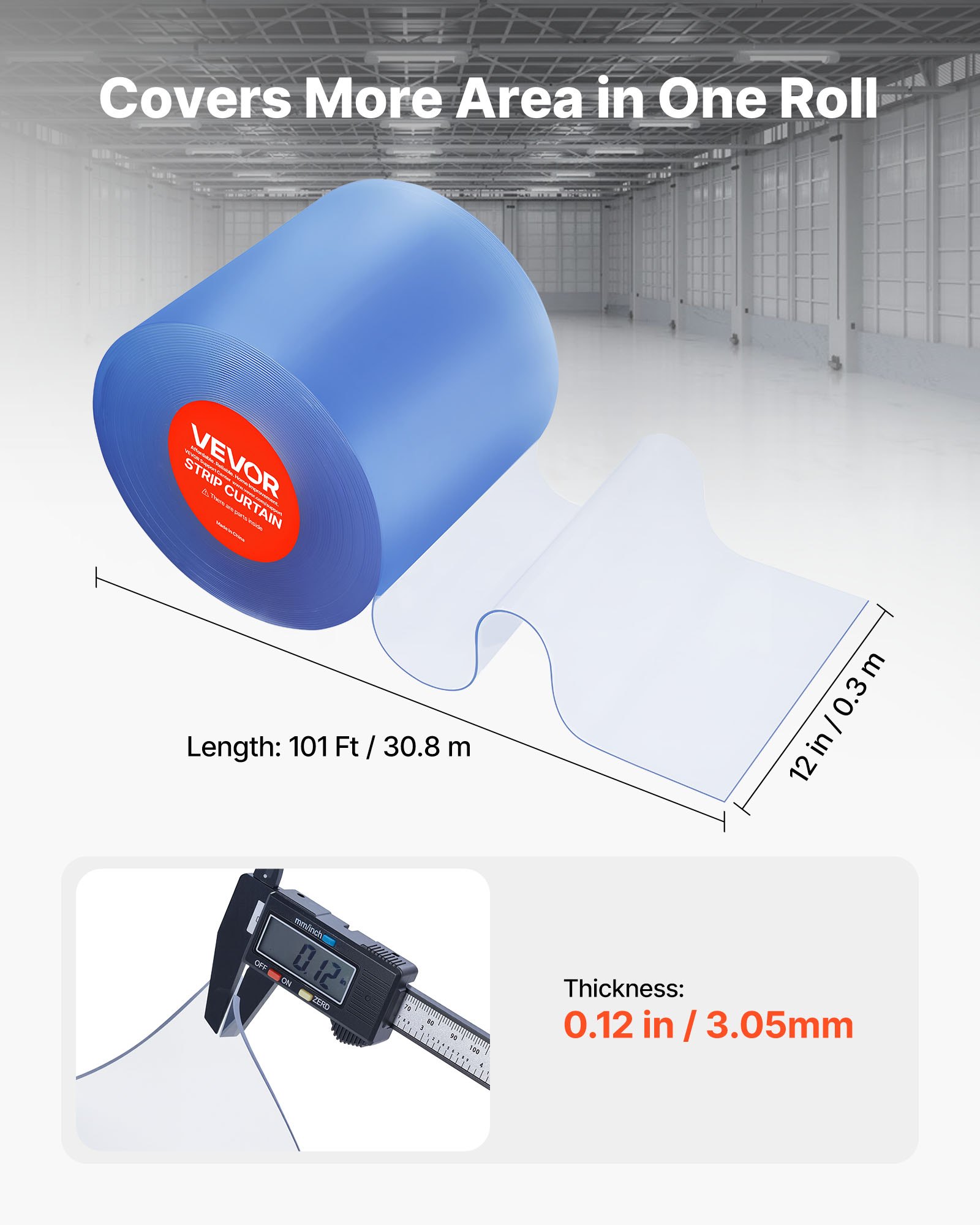 VEVOR PVC-Streifenvorhang, 30,8 x 0,3 m, Lamellenvorhang, Meterware, -20 °C bis 60 °C Vorhangstreifen für Türen von Supermärkten, Garagen, Lagerhallen, Scheunen & Tierställen, transparent