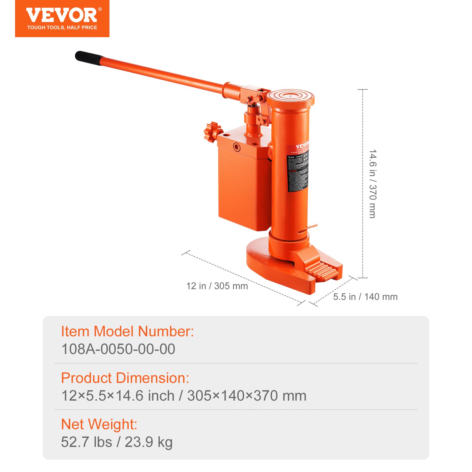 VEVOR Hydraulischer Wagenheber, 5 t / 10 t Hebebühne, 25-230 mm Zehenhöhe, 370-570 mm Spitzenhöhe, 360° drehbarer Klauenwagenheber für Maschinen, Industrie