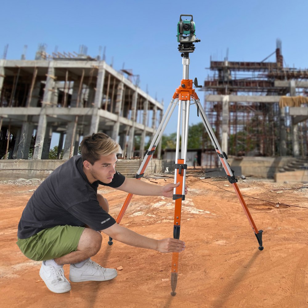 VEVOR Laser Level Tripod, 5/8"-11 Thread Mount, 45.07-114.37 Inch Height Adjustment, Heavy-Duty Surveying Tripod, with Spirit Level and Diffusion Limiter, Liftable, Non-Slip Feet for Construction