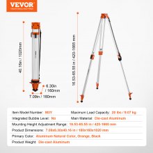 VEVOR Professional Stativ Baustativ für Laser & Nivelliergeräte Alu 420-1665mm