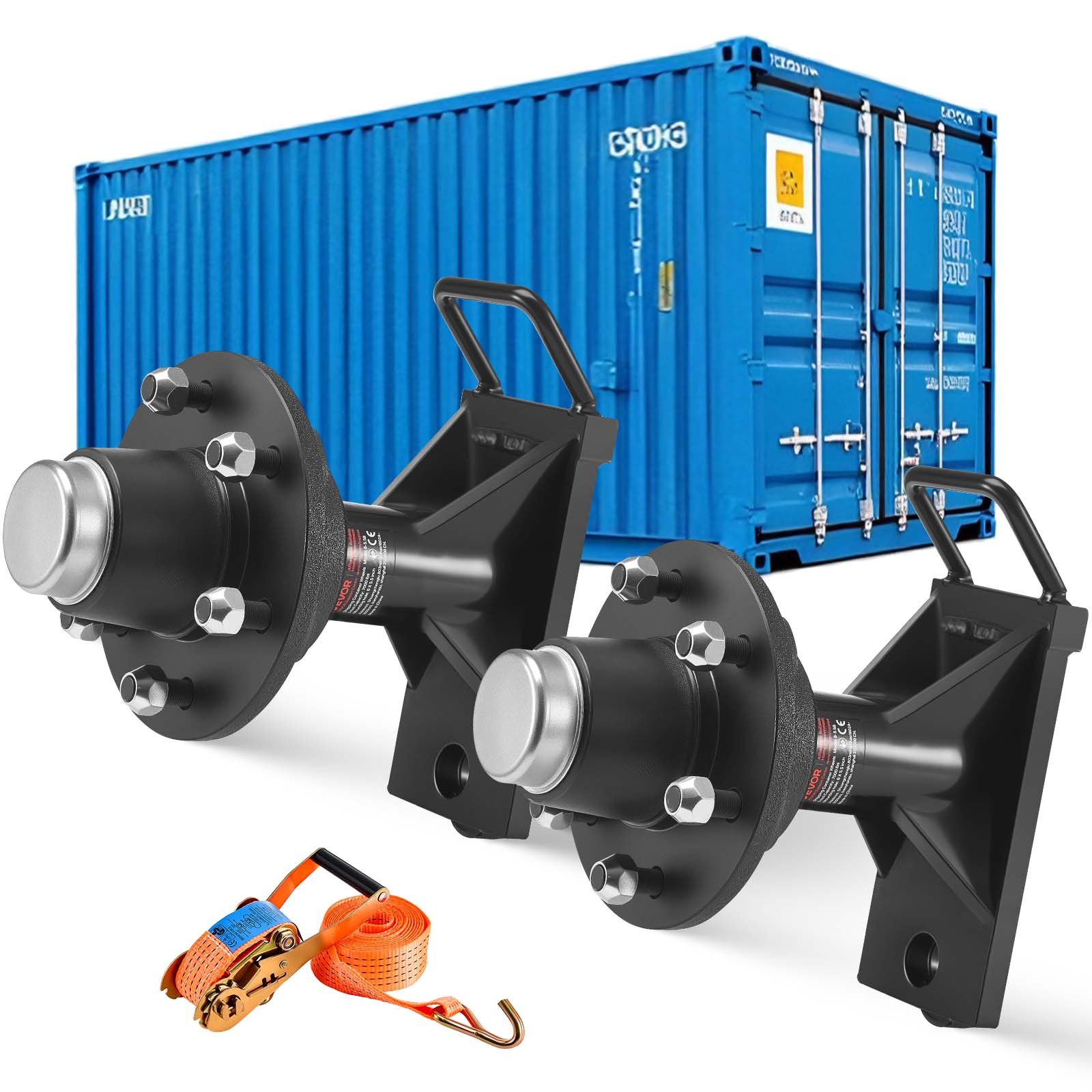 VEVOR Versandcontainer-Räder, 3200 kg, 6-Loch-Räder-Set, robuste Versandcontainer-Achse mit Ratschen-Zurrgurt, bewegt sich 6 m bis 12 m, sicherer Transport für Dock, Lager, Baustelle, Schwarz
