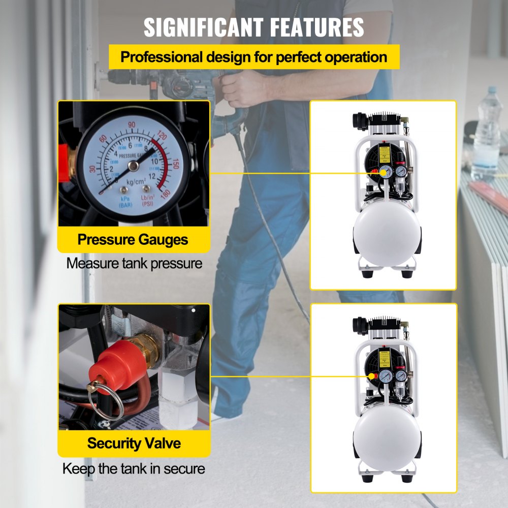 VEVOR Silent Flüsterkompressor 30L Druckluftkompressor 1,5PS/1100W Leise Ölfrei Kompressor 7Bar/102PSI Flüster-Lautstärke ≤ 68dB Luftkompressor