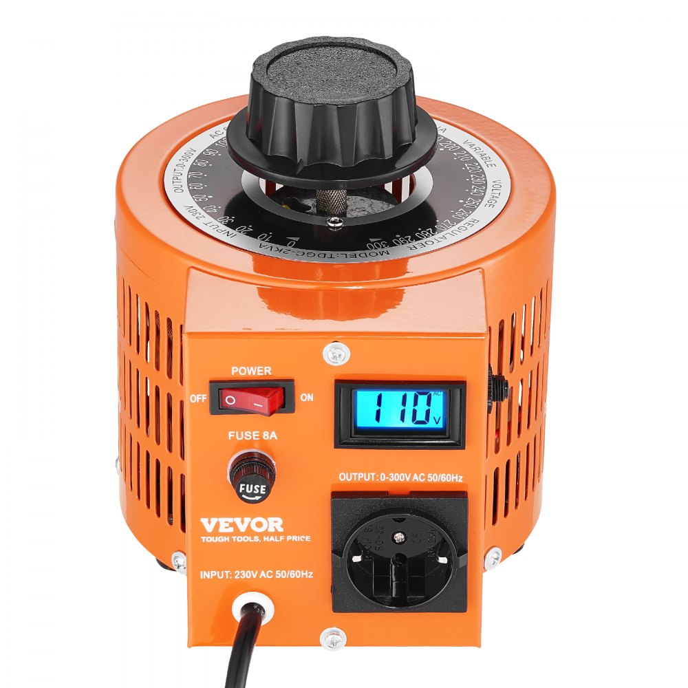 VEVOR 2000VA Stelltransformator mit variabler Spannung, 6,6 Ampere, 230 V Eingang, 0-300 V Ausgang, Wechselspannungsregler, mit LCD-Display, 4 zusätzlichen Sicherungen, für Zuhause, Industrie, Büro