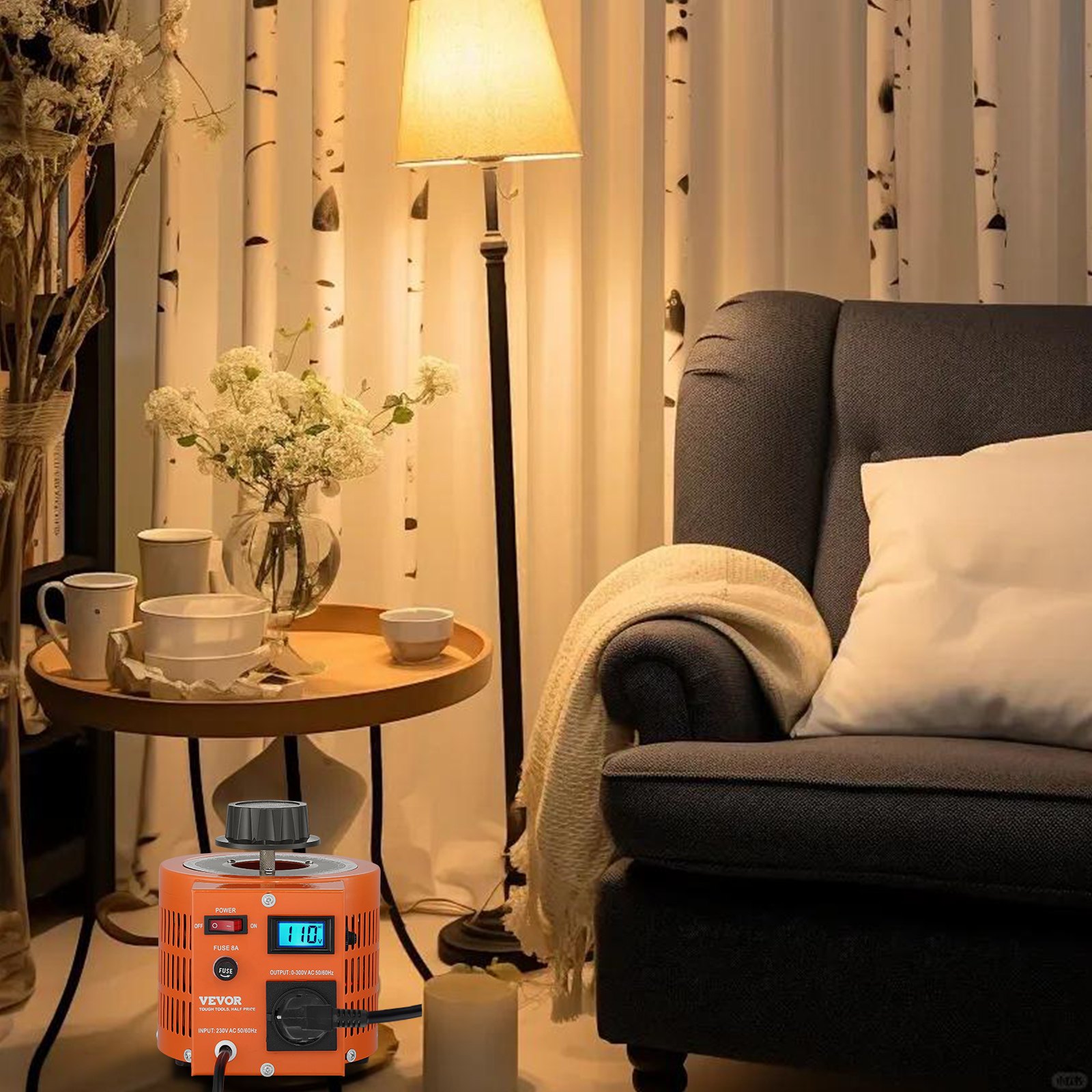 VEVOR 2000VA Variable Voltage Transformer, 6.6 Amps, 230V Input, 0-300V Output, AC Voltage Regulator, with LCD Display, 4 Additional Fuses, for Home, Industry, Office