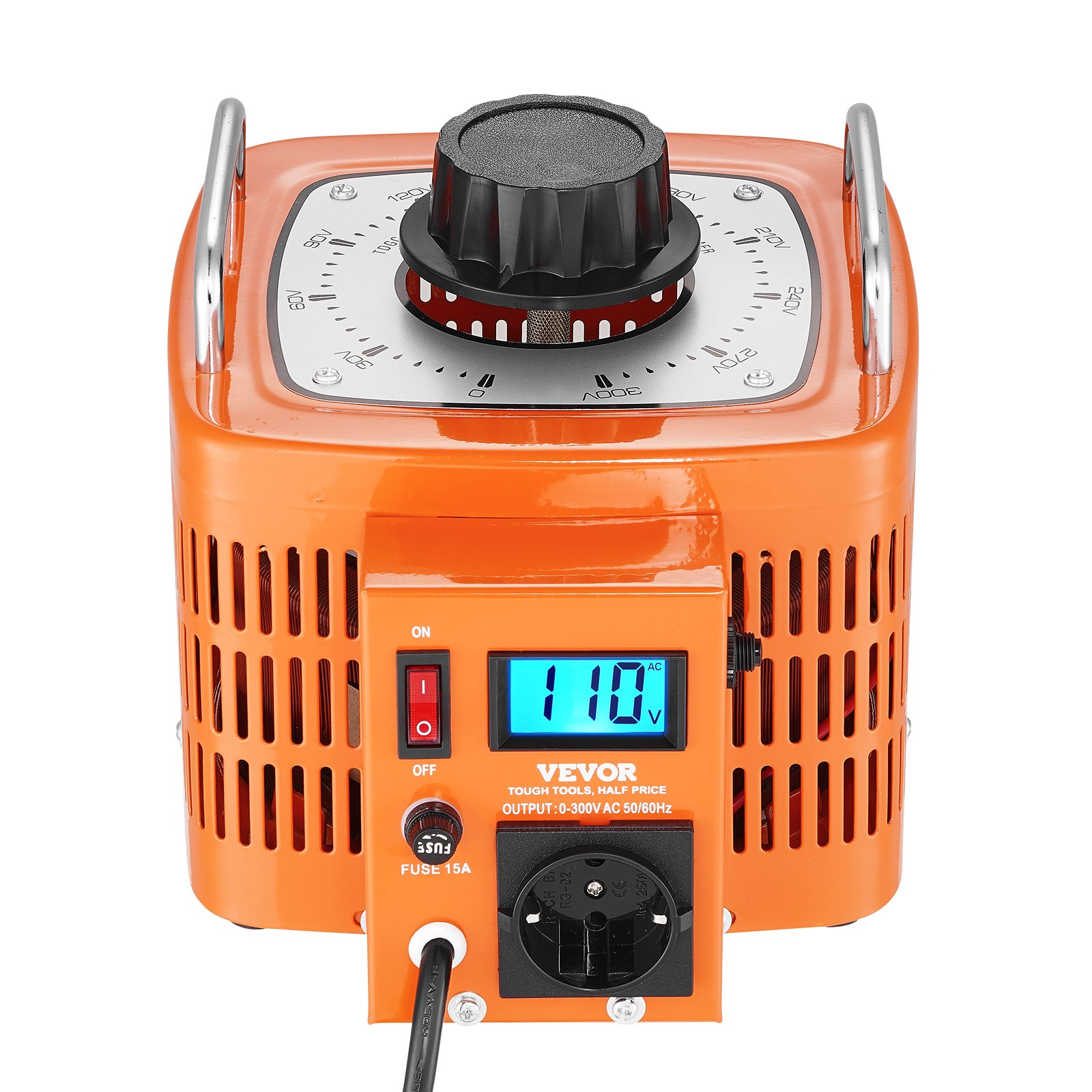VEVOR 3000VA automatischer Stelltransformator mit variabler Spannung, 10 Ampere, 230 V Eingang, 0-300 V Ausgang, Wechselspannungsregler, mit LCD-Display, 4 zusätzlichen Sicherungen